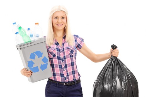 Recycling bins in a corporate office